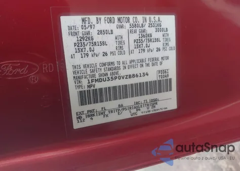 1997 Ford Explorer Eddie Bauer/Limited/Xlt z USA, uszkodzony, nr VIN 1FMDU35P0VZB86134